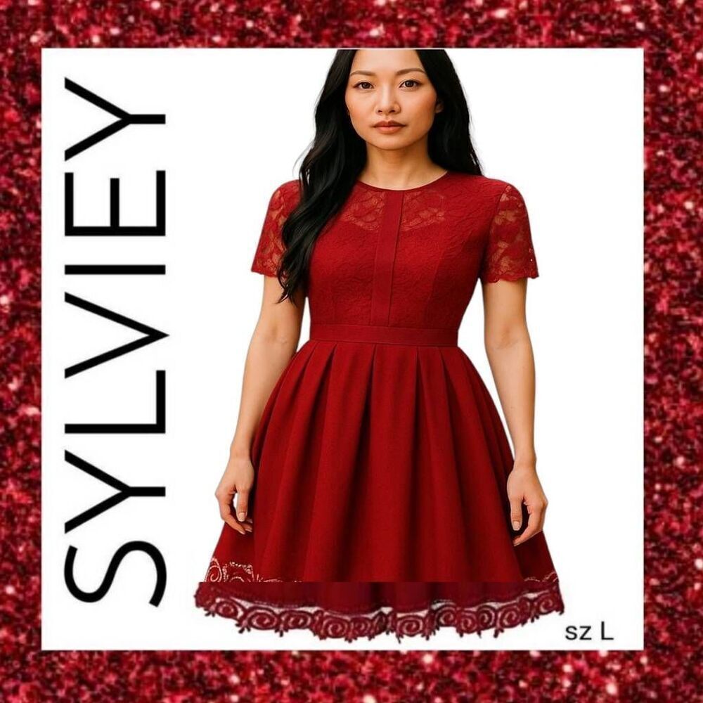 Red Lace Wedding Homecoming Casual Evening Cocktail Party Dress Designer
